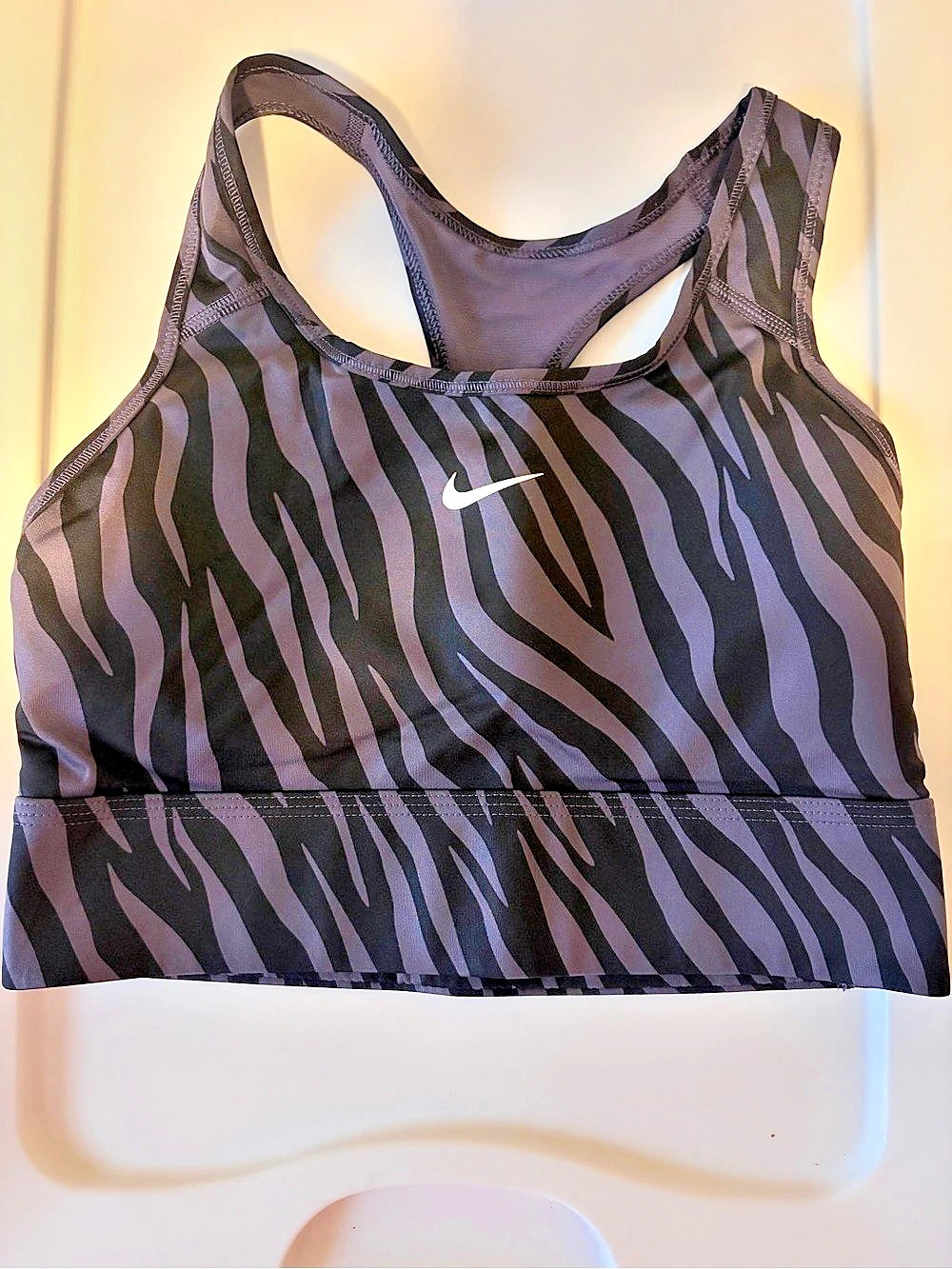Nike Dri-FIT Swoosh Zebra Print Sports Bra Black & Gray Like New